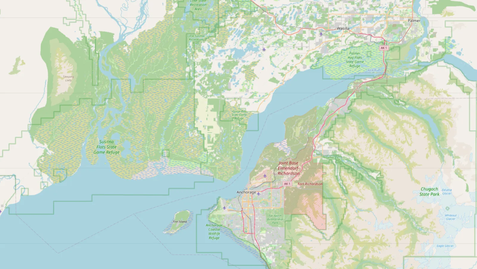Map of the TCM Restoration service area from Anchorage to Wasilla and Palmer in the Mat-Su Valley, Alaska